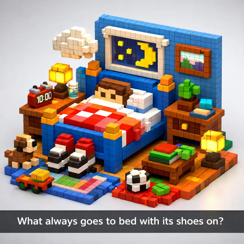 Bed Riddled What always goes to bed with its shoes on? — Riddle with Answer | DoRiddles